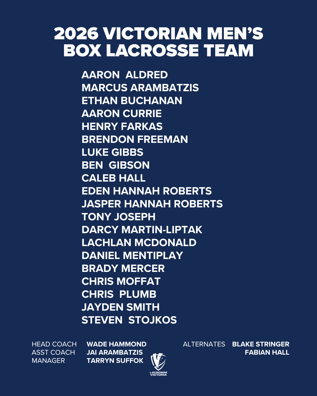 2026 Victorian Men's Box Lacrosse Team