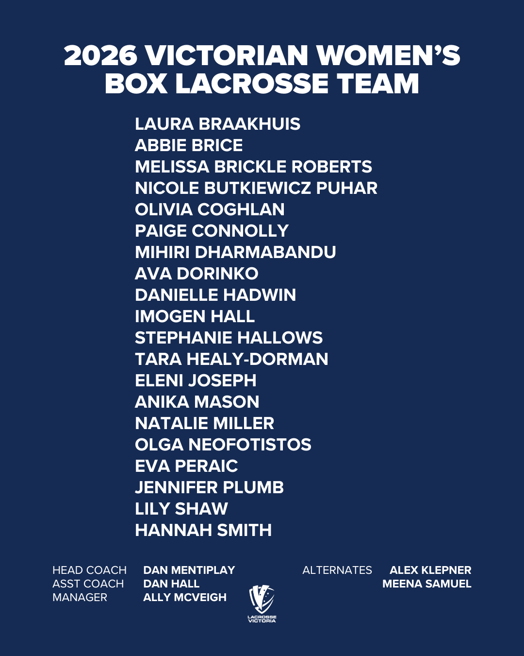 2026 Victorian Women's Box Lacrosse Team final